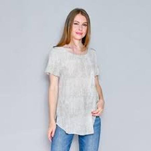 Eileen Fisher Metaphor Silk Blouse Printed Neutrals Relaxed Fit Gray Women XS - Picture 1 of 11